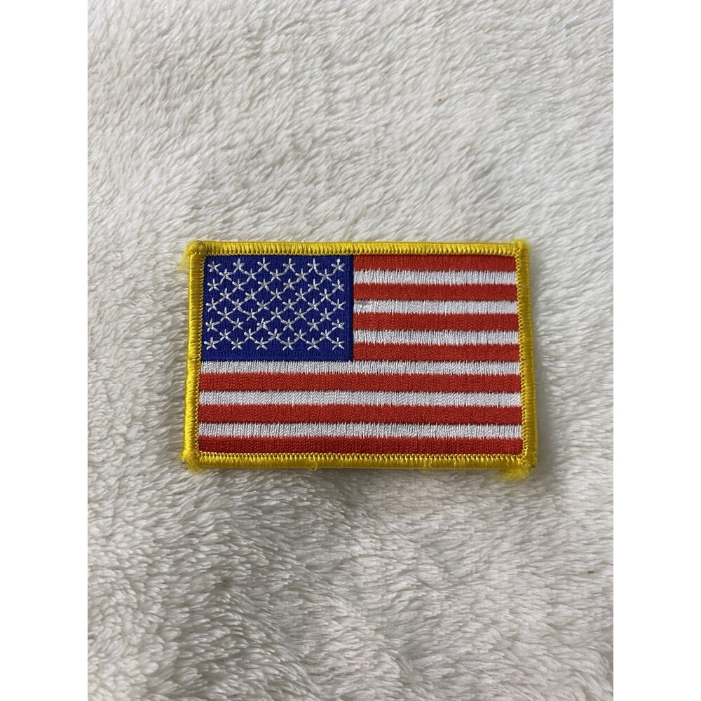 American Flag Embroidered Patch US Flag Sew-On Iron-On Patriotic Yellow Border
